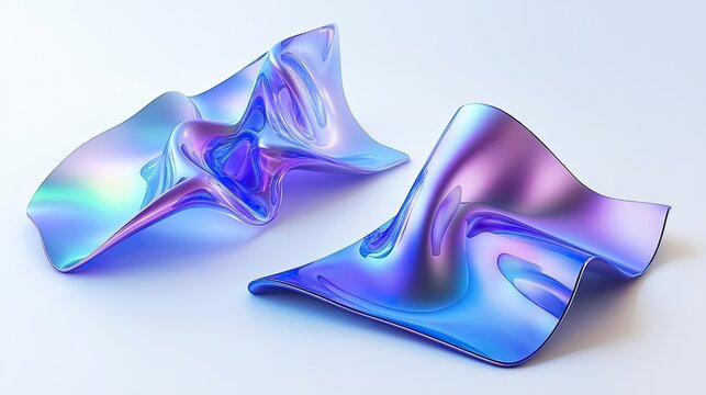 Iridescent Wave Shapes on White Background Generative AI