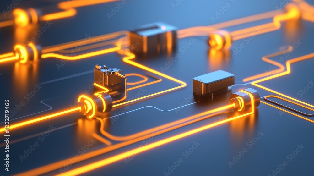 Poster detailed view of a computer circuit board with mounted electronic component closeup