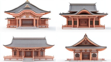 Obraz premium Japanese Temple Renderings on White Generative AI