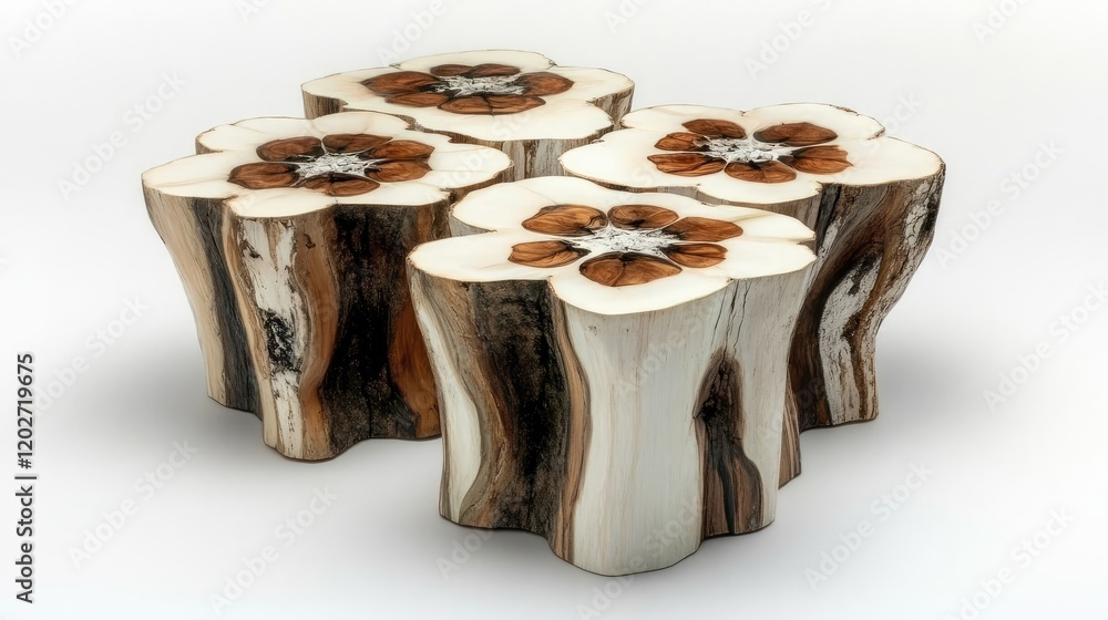 Poster stylish accent tables showcasing unique wood design generative ai