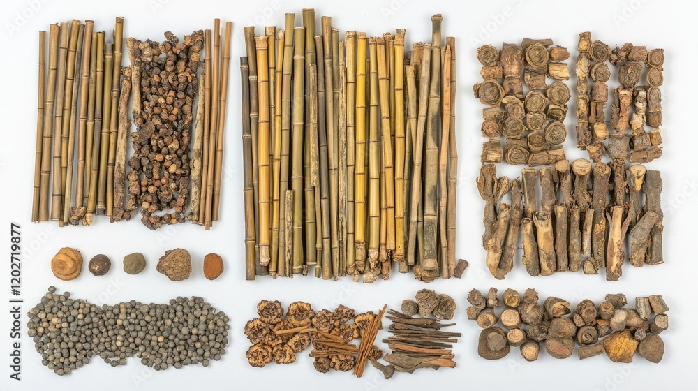 Poster collection of bamboo designs and natural objects generative ai
