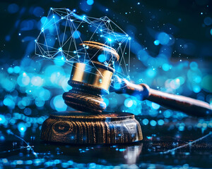 Gavel with Network Graphic Overlay