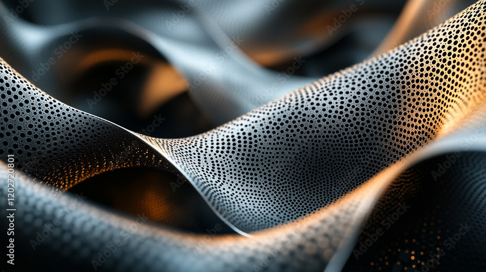 Poster detailed close-up of a textured black material showcasing curves and patterns in soft lighting