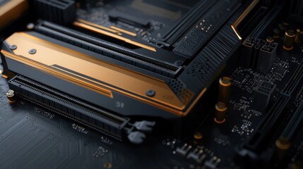 Close-up of a Sleek Black and Gold Motherboard