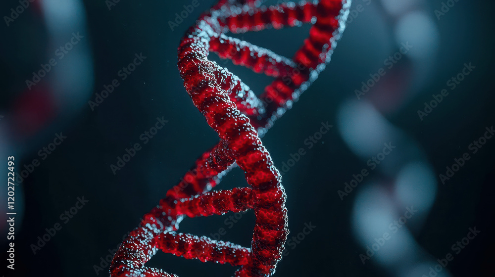 Poster macro representation of a genetic strand featuring specific genes and molecular structures