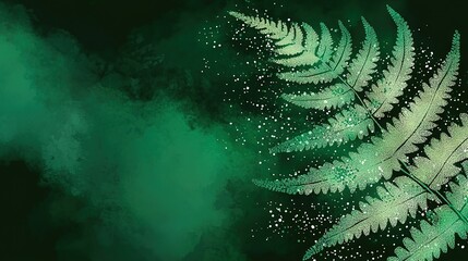   A high-quality close-up shot of a lush green fern leaf against a dark backdrop, featuring a prominent green spot at its center