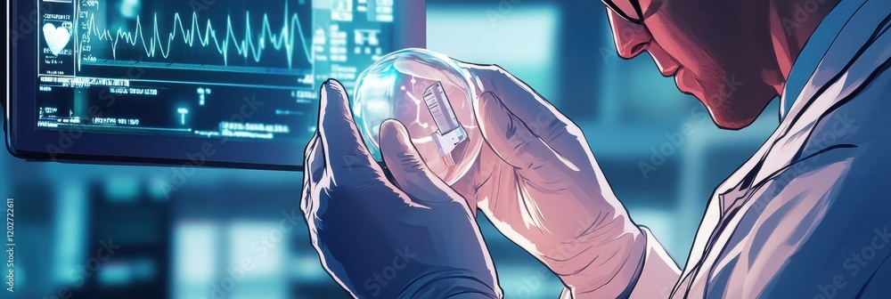 Aufkleber scientist examines petri dish while monitoring health data on screen in a laboratory environment. ge