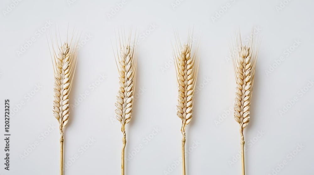 Poster wheat ears in line on white background generative ai