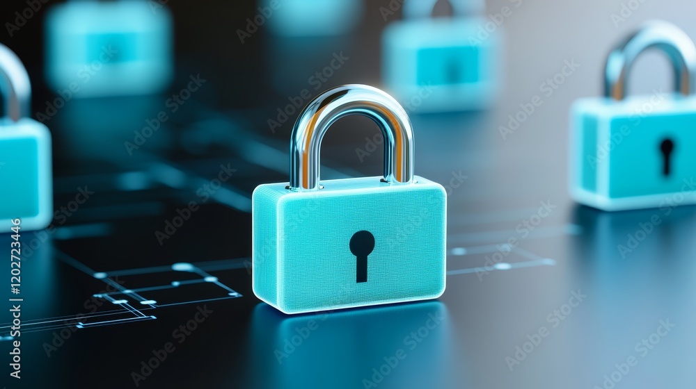 Aufkleber protecting digital assets, a padlock secures data on computer keyboard, ensuring confidentiality and