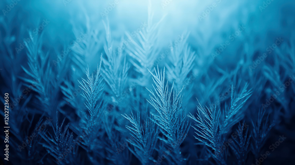 Poster intricate frost patterns on window captured in macro shot with delicate details and colors