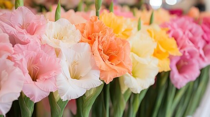 Colorful gladiolus flowers at a floral exhibition