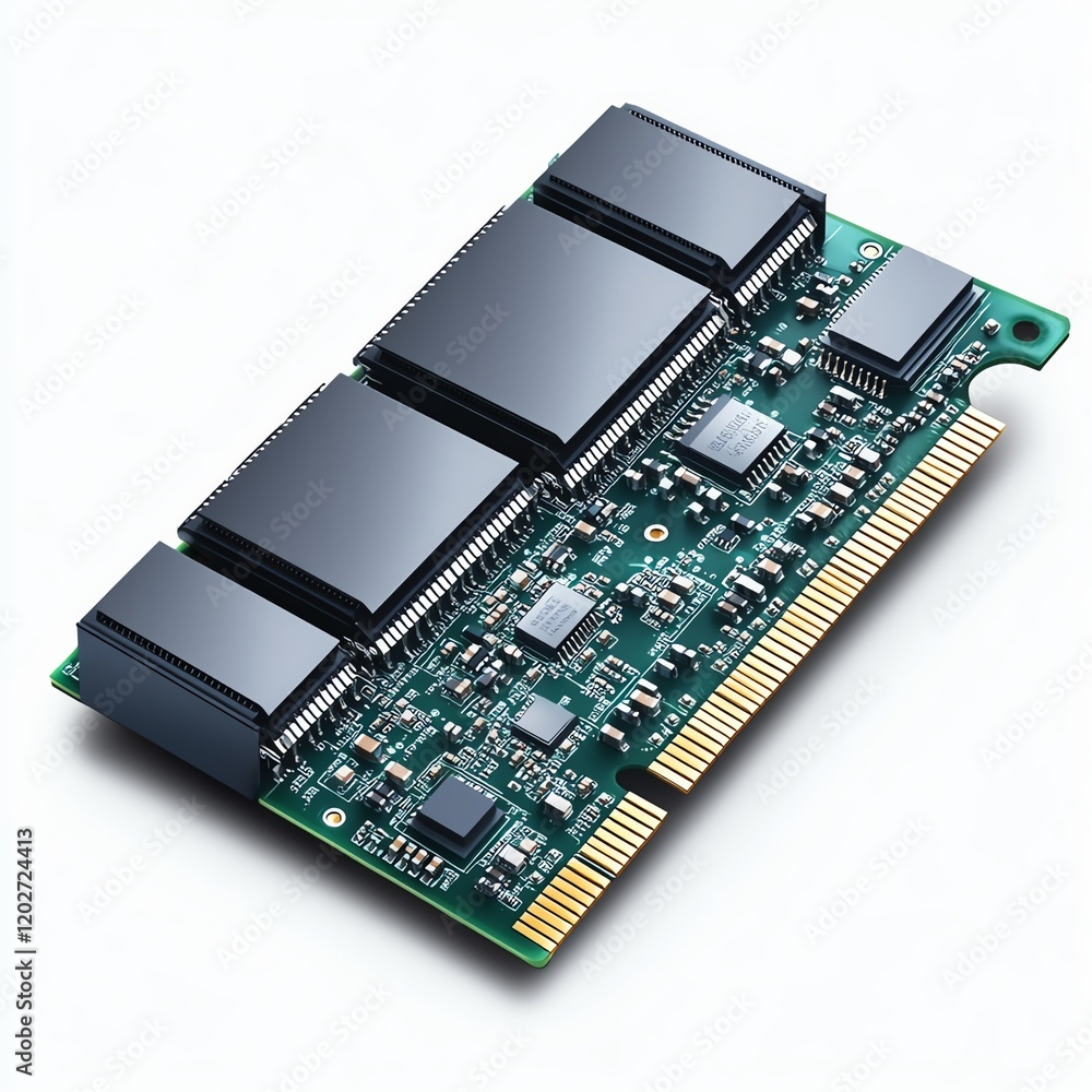 Poster detailed view of a computer memory module showcasing advanced circuitry and components for data stor