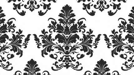 Seamless black and white damask pattern.