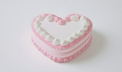 Pink heart-shaped cake decorated with white frosting.
