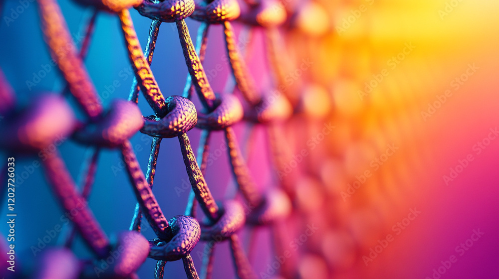 Poster colorful close-up of a textured netting structure with vibrant lighting effects