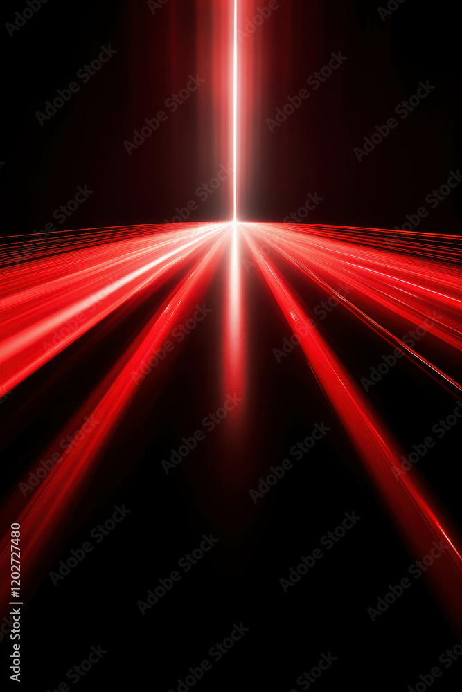 Poster red light beam in a straight line effect with dynamic radiance in dark background