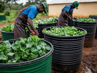Cultivating spinach community garden agriculture rural area close-up sustainability practices
