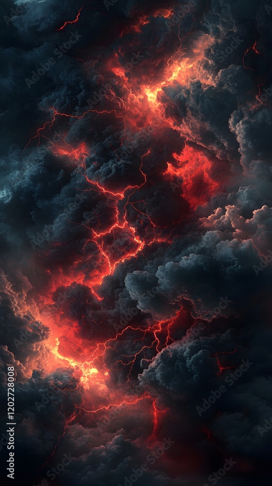 Poster image of red lightning within dark storm clouds