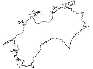 少しゆるい白い四国地図 線画 西日本