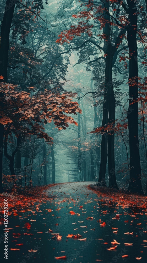 Poster a forest with a path through it