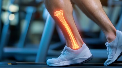 Man's Leg Pain on Treadmill, Tibia Bone X-Ray Overlay
