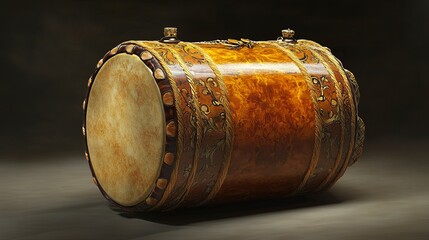 Ornate Antique Asian Drum, Traditional Musical Instrument, Intricate Carving and Detail