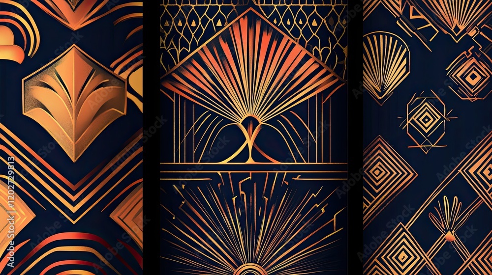 Aufkleber art deco patterns set on solid background generative ai
