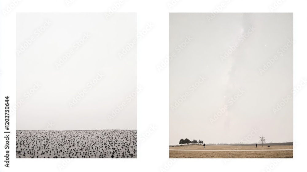 Poster starry night over fields and distant trees generative ai