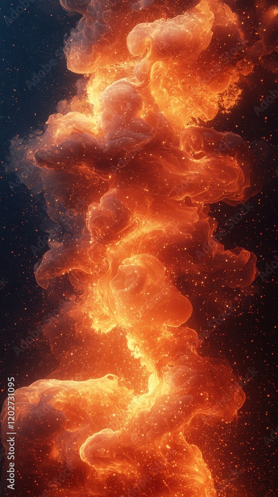 Poster dynamic wild flames igniting in high-resolution textures abstract art dark background vivid colors