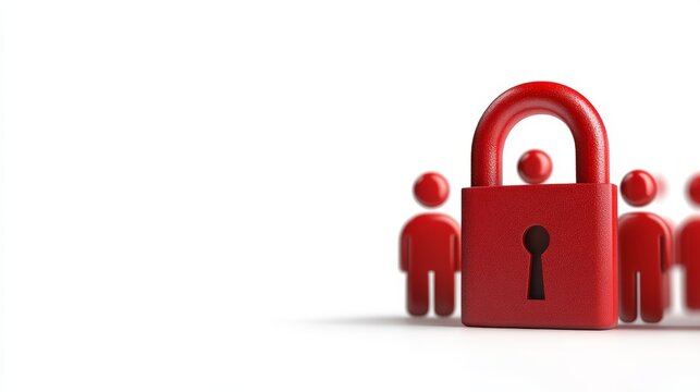 Enhanced security measures, three people safeguarding a vibrant red padlock three