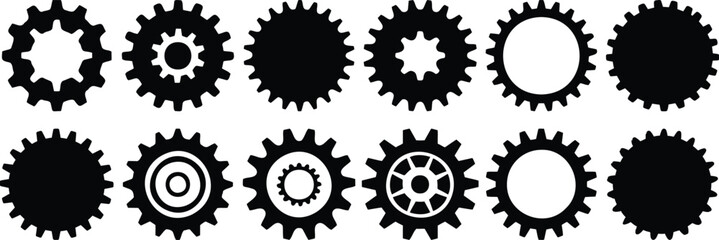 Gear silhouettes set, cog pack of vector silhouette design, isolated background