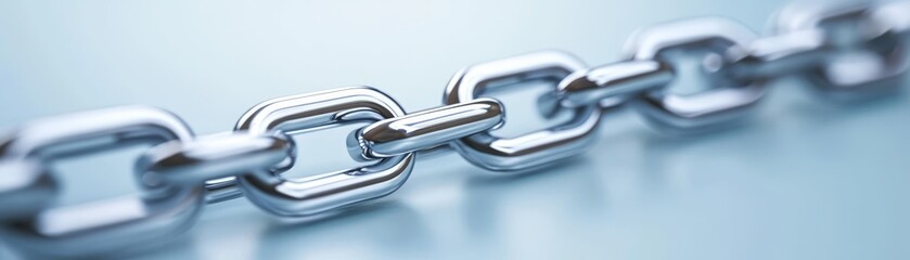 Obraz premium Closeup view of interlocked metal chain link, strength and interconnection closeup