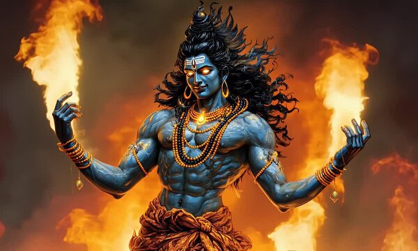 Fiery God Shiva, Hindu Mythology, Digital Art, Religious Artwork