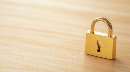 Naklejka premium Golden padlock on weathered wood, a detailed closeup of security and protection