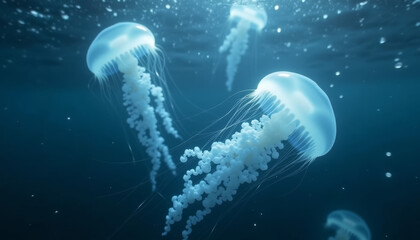 Naklejka premium Blue Jellyfish Floating Serenely