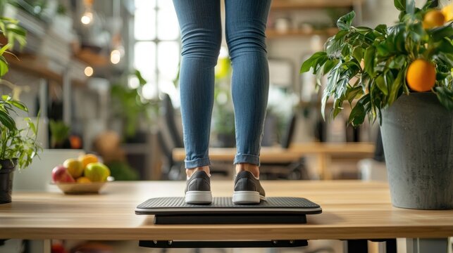 Fitness and Wellness Concept with Standing Desk and Indoor Plants