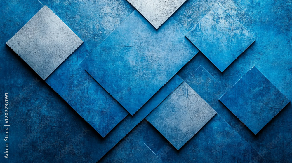 Poster geometric blue texture with layered squares and triangles in a modern design