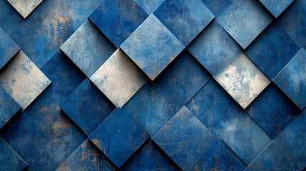 Blue geometric pattern with textured squares arranged in a mosaic style