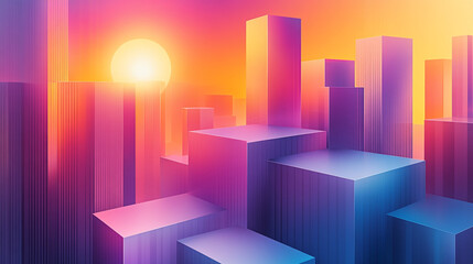 Fototapeta premium Colorful abstract city skyline at sunset with vibrant geometric shapes and gradients