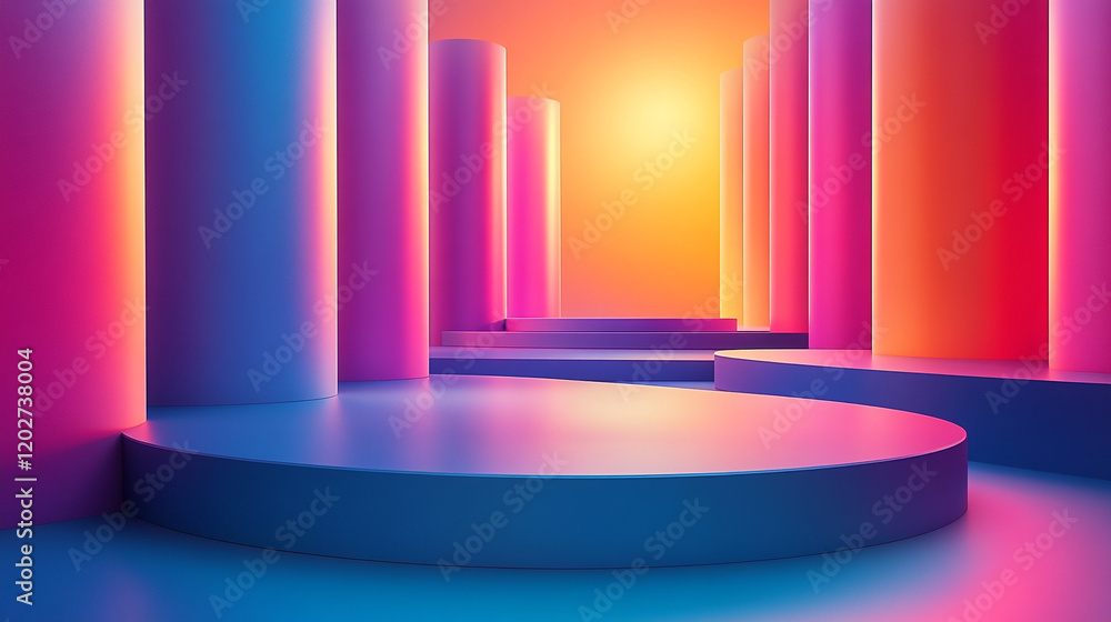 Poster colorful geometric structures create an abstract pathway in vibrant light