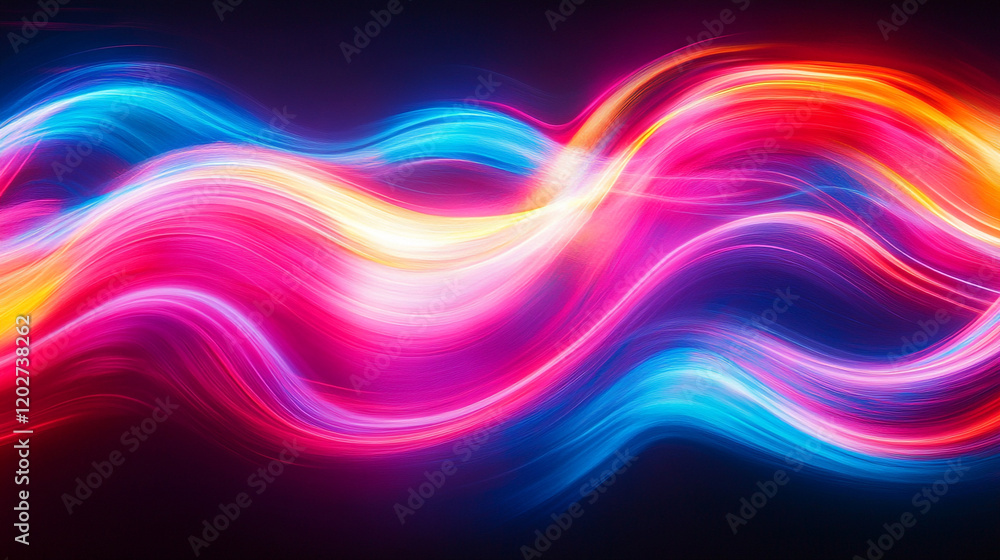 Poster colorful light waves create a vibrant abstract pattern in dark background