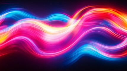 Obraz premium Colorful light waves create a vibrant abstract pattern in dark background