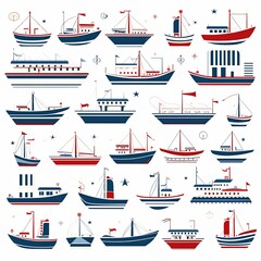Unique and colorful boat icons designed for various uses such as web, print, and app design. They are available in both and raster formats, ensuring versatility.