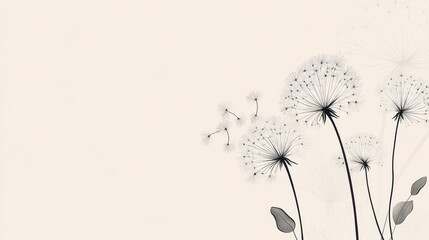 A minimalist illustration of dandelions on a soft background, evoking tranquility and nature.