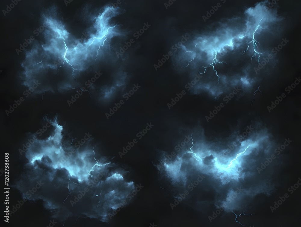 Poster quadruple image of storm clouds with lightning