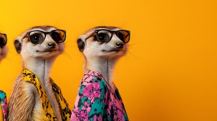 Stylish Meerkats Wearing Glasses and Trendy Clothing