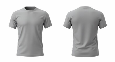 Blank Short sleeve t shirt mockup, grey T-shirts front and back view, used as design template isolated on white background
