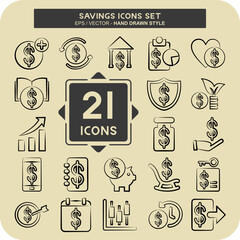 Fototapeta premium Icon Set Savings. related to Money symbol. hand drawn style. design editable