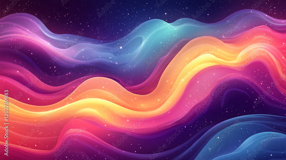 Poster colorful waves of light create a mesmerizing abstract design in a cosmic backdrop