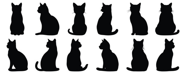 Cat silhouette set vector design big pack of feline illustration and icon